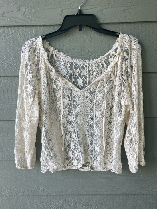 Tops - Sheer Cream Lace Peasant Top